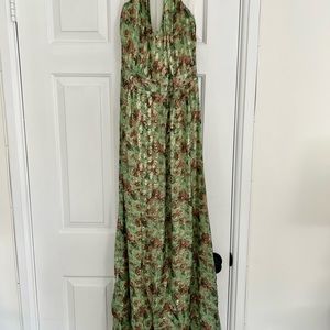 Sézane Gold and Rose Maxi Halter Dress